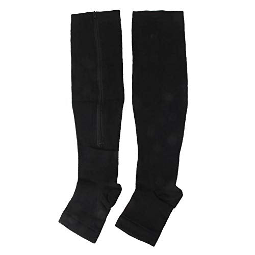 [Australia] - Compression Socks Stretchy Zipper Leg Support Open Toe Knee Stockings Unisex (XXL,Black)(3Pairs) XX-Large Black 