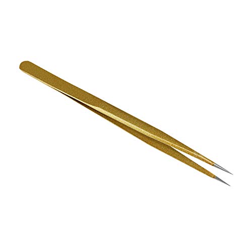[Australia] - Tvoip 2 Pcs Gold Stainless Steel Tweezers for Eyelash Extensions, Straight and Curved Tip Tweezers Nippers, False Lash Application Tools 