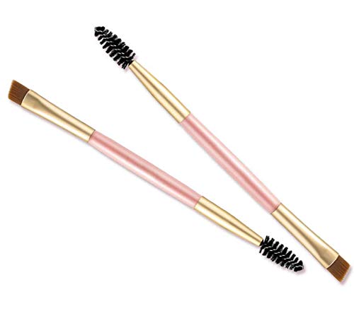 [Australia] - LASSUM 2 Pieces Duo Eyebrow Brush,Angled Eye Brow Brush and Spoolie Brush for Application of Brow Powders Waxes Gels and Blends (Pink & Black) 