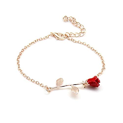 [Australia] - MUZHE Charm 3D Red Rose Flower Pendant Necklace, Romantic Rose Flower Necklace for Women, Personalized Red Rose Statement Necklace for Girls, Gardeners Necklace J:red rose Rose gold set 