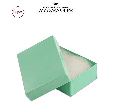 [Australia] - 16 Pack Cotton Filled Teal Blue  Robin's Egg Blue Color Cardboard Jewelry Gift and Retail Boxes 3 X 2 X 1 Inch #32 Size by R J Displays 