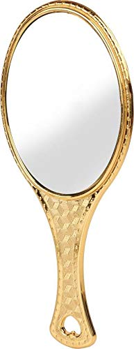 [Australia] - Garden Of Arts Golden Handheld Salon Barbers Hairdressers Oval Mirror with Grip Handle 