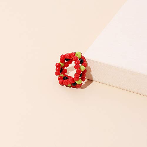 [Australia] - Caiyao 4-6Pcs Handmade Colorful Beaded Flower Stretch Ring Multicolor Seed Daisy Multiple Wildflowers Adjustable Size Elastic Plant Ring for Women Girls Vacation Holiday Tour Jewelry A 6 Pcs 