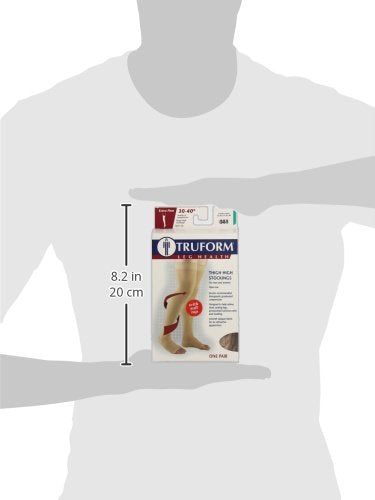 [Australia] - Truform 30-40 mmHg Compression Stockings for Men and Women, Thigh High Length, Open Toe, Beige, Medium 