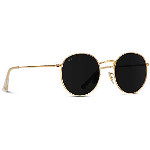 [Australia] - WearMe Pro - Reflective Lens Round Trendy Sunglasses Gold Frame / Black Lens 51 Millimeters 