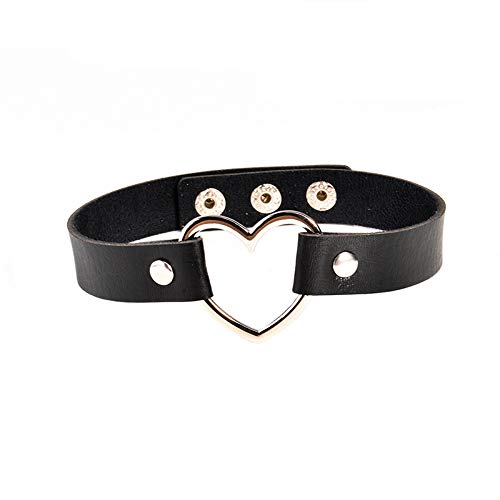 [Australia] - MJartoria Gothic Jewelry-PU Leather Choker Necklace for Women-O-Ring Heart Punk Rock Adjustable Black Collar Choker Cosplayer 2Pcs-black heart+chain 