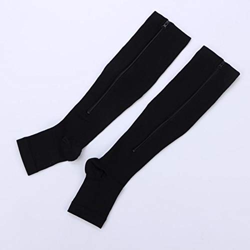 [Australia] - Compression Socks Stretchy Zipper Leg Support Open Toe Knee Stockings Unisex (XXL,Black)(3Pairs) XX-Large Black 