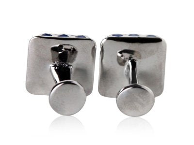 [Australia] - Cuff-Daddy Blue Patterned Domed Enamel Silver Cufflinks with Presentation Box 