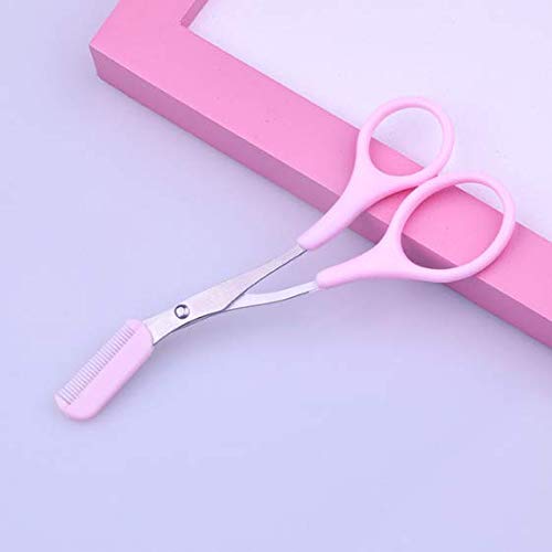 [Australia] - KDDOM 1 Pcs Stainless Steel Eyebrow Scissors With Comb,Curved Eyebrow Trimmer Grooming Small Scissors(Pink) 