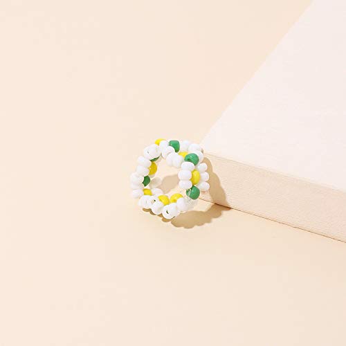 [Australia] - Caiyao 4-6Pcs Handmade Colorful Beaded Flower Stretch Ring Multicolor Seed Daisy Multiple Wildflowers Adjustable Size Elastic Plant Ring for Women Girls Vacation Holiday Tour Jewelry A 6 Pcs 