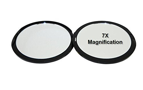 [Australia] - SKÖN lifestyle - Jessy, Perfect 7X/1X Travel Mirror - Large 4 Inch Compact Glass Mirrors - 7X magnification and traditional 1X mirror, Full 180 degree opening, Easy open and close - Black 