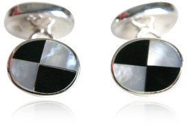 [Australia] - Cuff-Daddy Sterling Silver Onyx Mother of Pearl Cufflinks with Presentation Box 