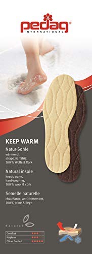 [Australia] - pedag Keep Warm Wool Insoles, Handmade in Germany, Sweat Wicking Top Layer, Insulating Cork Core, Felt Sole, Trim to Fit, Women US 9 Men US 6 / EU 39 US W9/M6/EU 39 Adults 