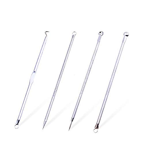 [Australia] - BNP Silver 4Pcs Blackhead Remover Pimple Comedone Extractor Acne Removal Kit - for Blemish, Whitehead Popping, Zit Removing Nose Face Skin with Case 