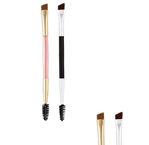 [Australia] - LASSUM 2 Pieces Duo Eyebrow Brush,Angled Eye Brow Brush and Spoolie Brush for Application of Brow Powders Waxes Gels and Blends (Pink & Black) 