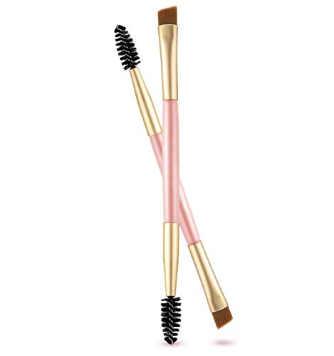 [Australia] - LASSUM 2 Pieces Duo Eyebrow Brush,Angled Eye Brow Brush and Spoolie Brush for Application of Brow Powders Waxes Gels and Blends (Pink & Black) 