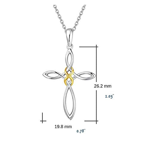 [Australia] - FANCIME 14K Gold Plated Sterling Silver Celtic Knot Cross Crucifix Infinity Pendant Necklace for Women Girls,16+2" Two Tone Infinity 