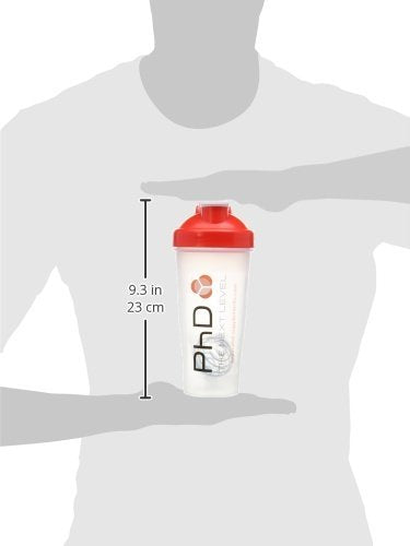 [Australia] - PhD Nutrition Mixball Shaker, Shaker for Protein Shakes, Wire Mixball Whisk, Red Non-Drip Screw Lid, Transparent Colour, 600 ml 