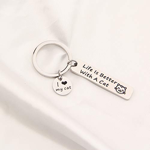 [Australia] - FEELMEM Life is Better with A Cat Keychain Cat Memes Gift Cute Cat Keychain Gift for Cat Lovers, Mom, Dad, Co-Worker, Friends silver 