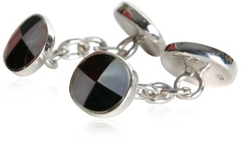 [Australia] - Cuff-Daddy Sterling Silver Onyx Mother of Pearl Cufflinks with Presentation Box 