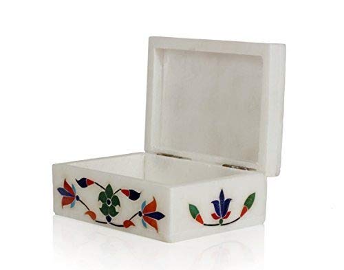 [Australia] - orgeous Hand Carved Marble Jewelry Trinket Box (4 X 3 Inches) with Floral Inlay 