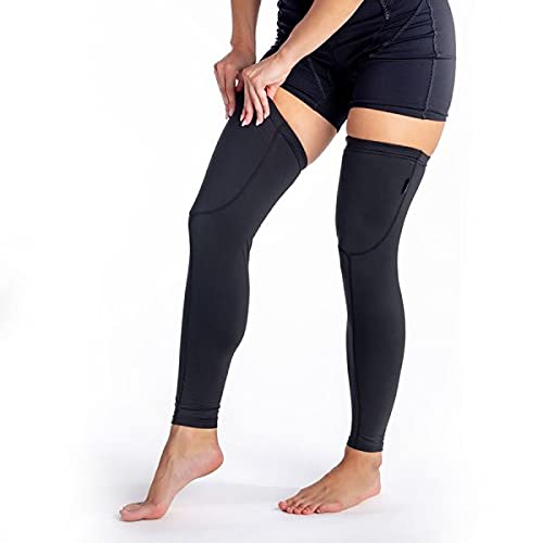 [Australia] - YOONEEK Titanium Leg Sleeves For Men and Woman, UV SPF50+ Sun Protection, Relief and Muscle Recovery Large Black 
