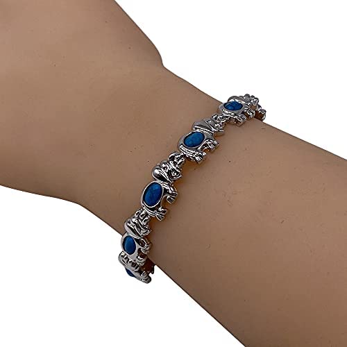 [Australia] - Helena Rose Magnetic Bracelet for Women - Blue Turquoise Elephant Bangle - Fits Wrist up to 7.5" Fully Adjustable - with Jewellery Gift Box 