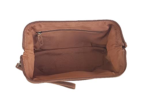 [Australia] - STARHIDE Top Framed Zipped Genuine Distressed Hunter Leather Hanging Toiletry Wash Shaving Cosmetic Bag 550 Brown 
