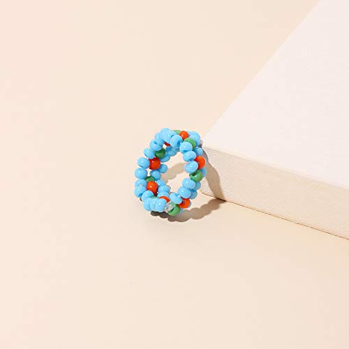 [Australia] - Caiyao 4-6Pcs Handmade Colorful Beaded Flower Stretch Ring Multicolor Seed Daisy Multiple Wildflowers Adjustable Size Elastic Plant Ring for Women Girls Vacation Holiday Tour Jewelry A 6 Pcs 