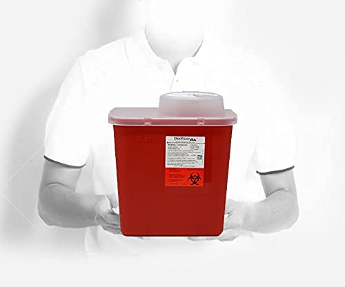 [Australia] - 2 Gallon Size | Sharps and Biohazard Waste Disposal Container by Oakridge Products with Chimney Top Style Lid 