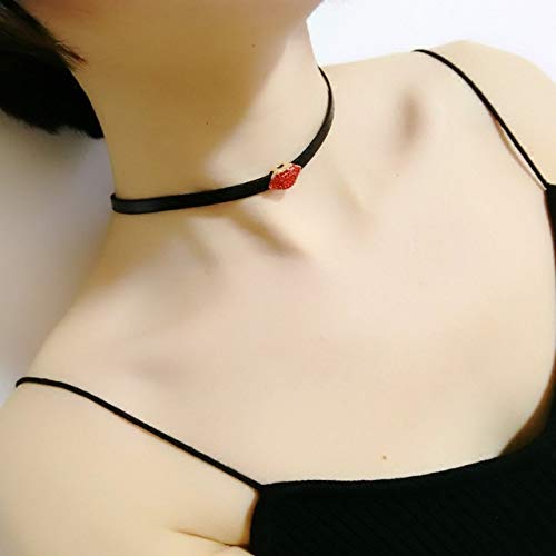 [Australia] - Red Crystal Lips Shape Choker Punk Black Pu Chain Necklace Charm Lips Element Jewelry 