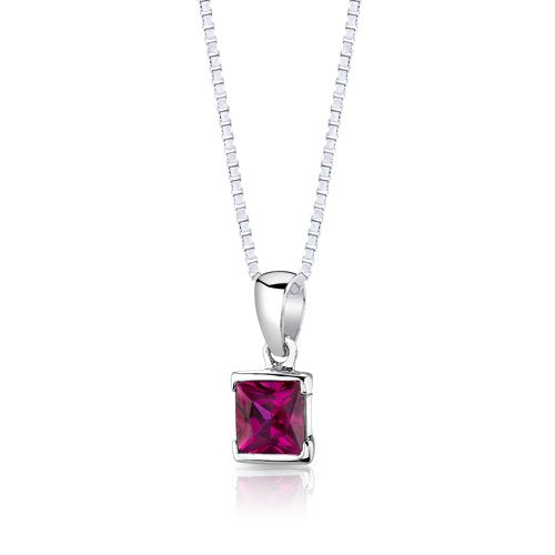 [Australia] - Peora Created Ruby Pendant Earrings Necklace in Sterling Silver Princess Cut 