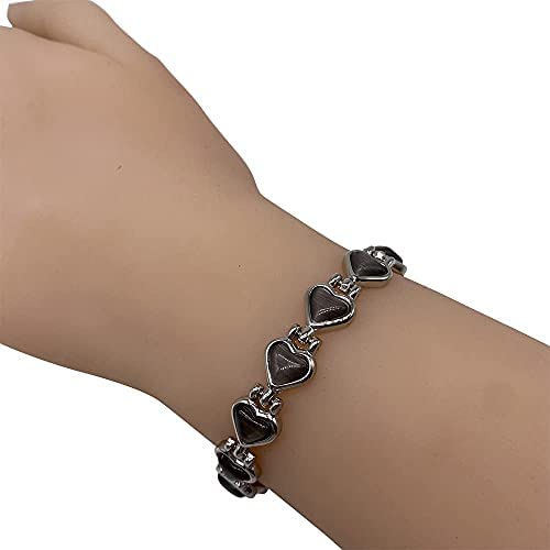 [Australia] - Helena Rose Ladies Magnetic Bracelet for Women - Steel Grey Black Heart Design - Valentines Day Jewellery - Fits Wrists up to 18cm Adjustable - with Jewellery Gift Box 