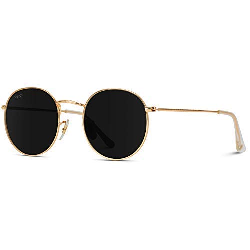 [Australia] - WearMe Pro - Reflective Lens Round Trendy Sunglasses Gold Frame / Black Lens 51 Millimeters 