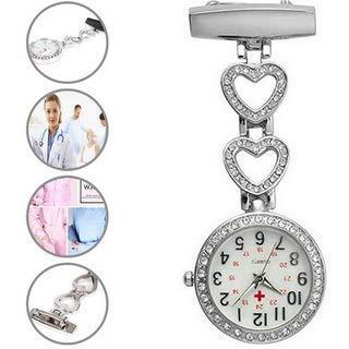 [Australia] - Ladies Heart Steel Nurse Doctor Tunic Brooch Quartz FOB Pocket Medical Watch Silver 