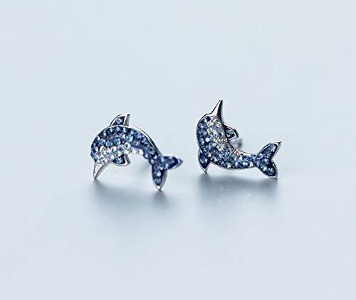 [Australia] - MixiuEuro Women Girls Dolphin Stud Earrings, 925 Sterling Silver CZ Cubic Zirconia Blue Dolphin Stud Earrings Girls Child Jewellery 