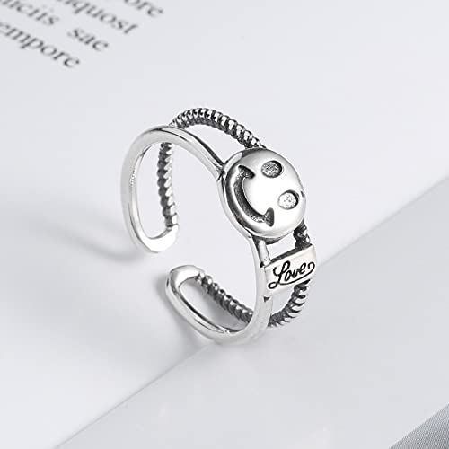 [Australia] - Vintage Smile Face Rings for Woman Girl Opening Adjustable English Letters Smile Expression Statement Ring for Man Boy Smile face ring #1 