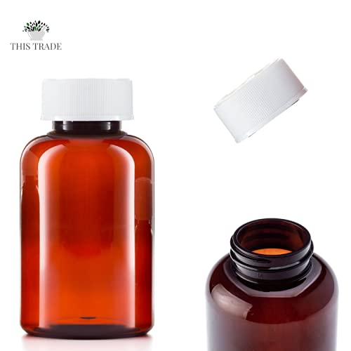 [Australia] - 200ml Pill pots with lids, Empty Plastic Medicine Amber Bottles, Pill Storage containers with Screw Child Safe caps, Very Strong Medicine Storage Bottles (6) 