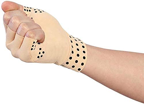 [Australia] - RZJZGZ (2Pairs) Compression Gloves Magnetic Anti-Arthritis Fingerless Gloves Relief Hand Heal Joints Pain Nude 