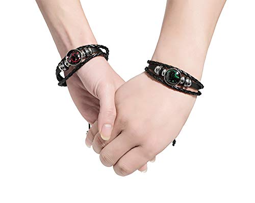 [Australia] - WLLAY 2pcs Retro 12 Constellations Beaded Hand Woven Leather Bracelet and Rectangle Pendant Necklace Zodiac Sign Jewelry Set Aries 