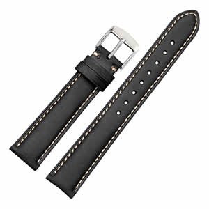 [Australia] - WOCCI Watch Band, Vintage Leather Watch Strap 14mm 16mm 18mm 19mm 20mm 21mm 22mm 23mm 24mm,Choice of Color and Width 14mm - 9/16" Black / Contrasting Stitch 