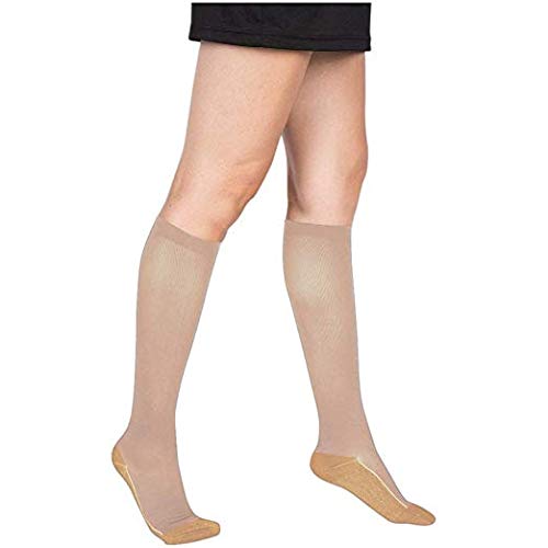 [Australia] - EvoNation Women’s Knee High 20-30 mmHg Graduated Compression Copper Socks – Firm Pressure Compression Support Stockings Tan Large (1 Pair) 