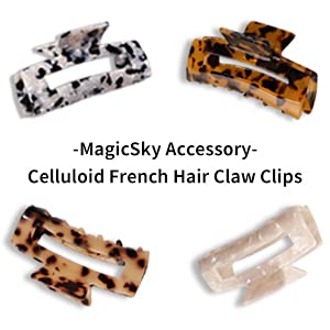 [Australia] - MagicSky 4PCS Hair Claw Clips, Acrylic Hair Banana Barrettes, Celluloid French Butterfly Jaw Clips,Tortoise Shell Grip Pin Teeth Clamp -Leopard print Stylish Hair Accessories for Women Girls,Long Size Large (4 Count) Brown 