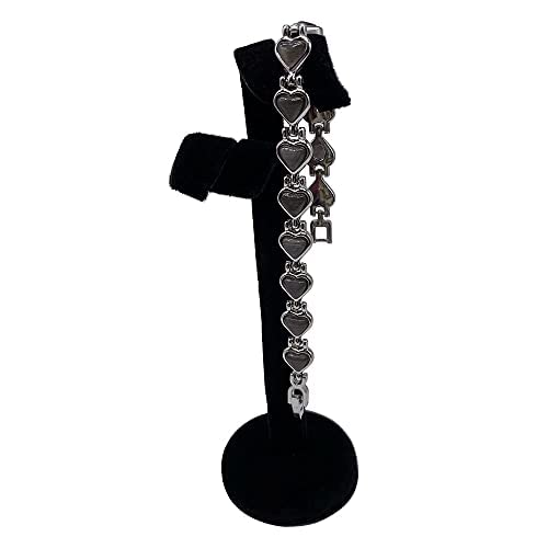 [Australia] - Helena Rose Ladies Magnetic Bracelet for Women - Steel Grey Black Heart Design - Valentines Day Jewellery - Fits Wrists up to 18cm Adjustable - with Jewellery Gift Box 
