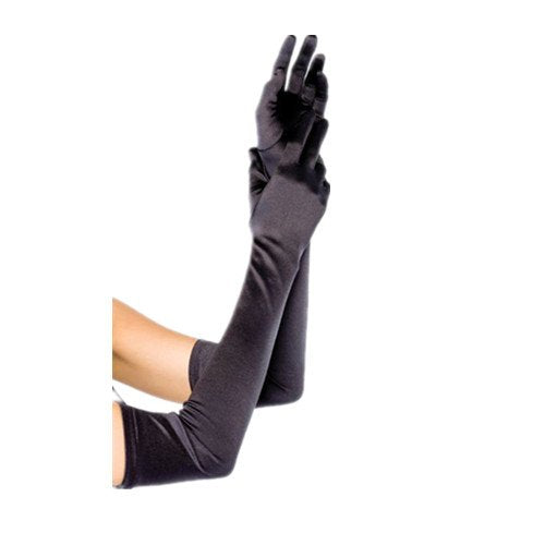 [Australia] - DH Women's Evening Gloves 22" Long White/Black Satin Finger Gloves - 2 Pairs Pack 