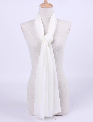 [Australia] - Prettystern Women Plain Fine Long Pure 100% Georgette Silk Scarf Shawl 69.3" X 21.7" White 