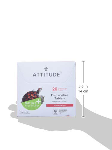 [Australia] - ATTITUDE Dishwasher Tablets, Water-soluble Plant- and Mineral-Based Effective Formula, Phosphate-free, Vegan and Cruelty-free, Unscented, 26 Count 