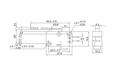 [Australia] - Cylewet 6Pcs V-153-1C25 Micro Limit Switch Long Straight Hinge Lever Arm SPDT Snap Action LOT for Arduino (Pack of 6) CYT1068 