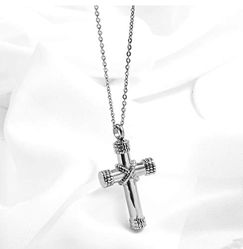 [Australia] - MEMORIALU Cremation Cross Urn Necklaces for Ashes Stainless Steel Keepsake Memorial Ash Pendant Necklace Silvery 