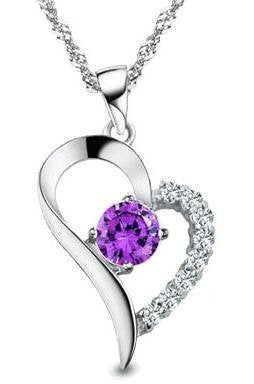 [Australia] - findout 925 Silver Amethyst Heart Shape Set Earring and Pendant Necklace bracelet Set With Curb Chain 18in For Women Girls (f368) 